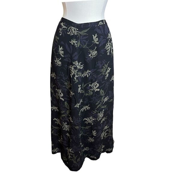Vintage Eddie Bauer Midi Skirt Size 6 Black Botanical Straight Grunge Fairy - Picture 1 of 6